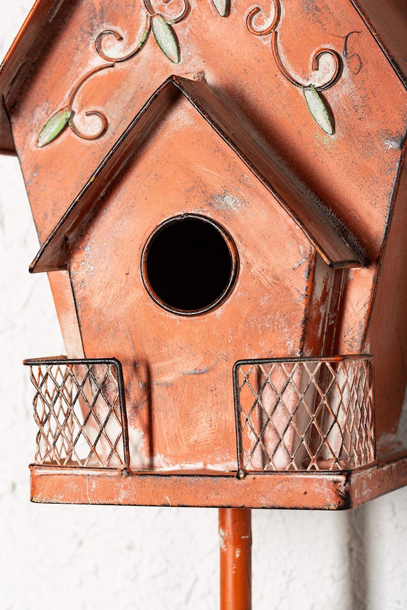 MOCOME Dutch Cottage Bird House Stakes for Outside with Pole, Distressed Metal Birdhouse Stand for Outdoor Garden Decor(58") - Image 5